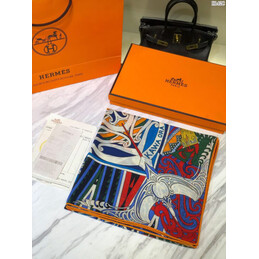 Replica Hermes Navy Multicolor Graphic 90cm Silk Scarf