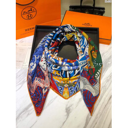 Replica Hermes Navy Multicolor Graphic 90cm Silk Scarf