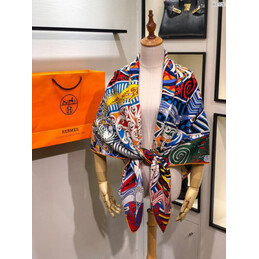 Replica Hermes Navy Multicolor Graphic 90cm Silk Scarf