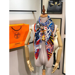 Replica Hermes Navy Multicolor Graphic 90cm Silk Scarf