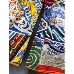 Replica Hermes Navy Multicolor Graphic 90cm Silk Scarf