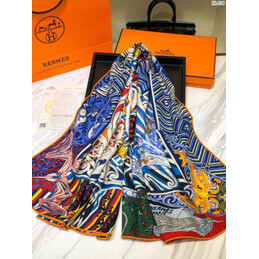 Replica Hermes Navy Multicolor Graphic 90cm Silk Scarf