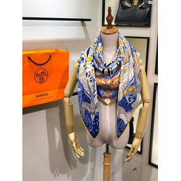 Replica Hermes Blue Gold Graphic 90cm Silk Scarf