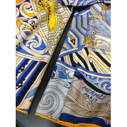 Replica Hermes Blue Gold Graphic 90cm Silk Scarf