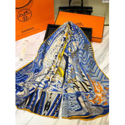 Replica Hermes Blue Gold Graphic 90cm Silk Scarf