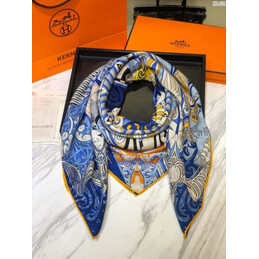 Replica Hermes Blue Gold Graphic 90cm Silk Scarf