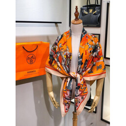 Replica Hermes Orange Multicolor Graphic 90cm Silk Scarf