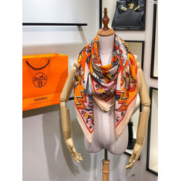Replica Hermes Orange Multicolor Graphic 90cm Silk Scarf