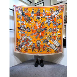 Replica Hermes Orange Multicolor Graphic 90cm Silk Scarf