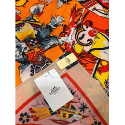 Replica Hermes Orange Multicolor Graphic 90cm Silk Scarf