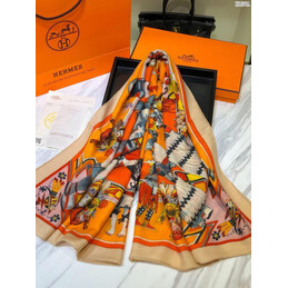 Replica Hermes Orange Multicolor Graphic 90cm Silk Scarf