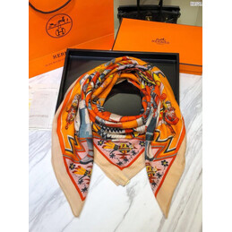 Replica Hermes Orange Multicolor Graphic 90cm Silk Scarf