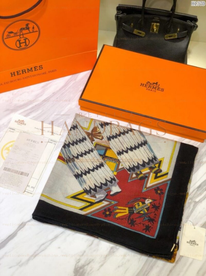 Replica Hermes Ivory Multicolor Graphic 90cm Silk Scarf