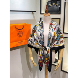 Replica Hermes Ivory Multicolor Graphic 90cm Silk Scarf