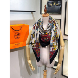 Replica Hermes Ivory Multicolor Graphic 90cm Silk Scarf