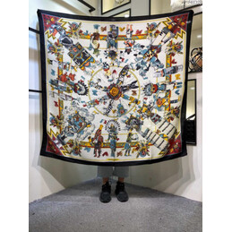Replica Hermes Ivory Multicolor Graphic 90cm Silk Scarf