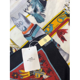 Replica Hermes Ivory Multicolor Graphic 90cm Silk Scarf