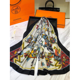 Replica Hermes Ivory Multicolor Graphic 90cm Silk Scarf