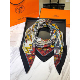 Replica Hermes Ivory Multicolor Graphic 90cm Silk Scarf