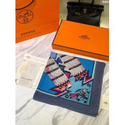 Replica Hermes Light Blue Multicolor Graphic 90cm Silk Scarf