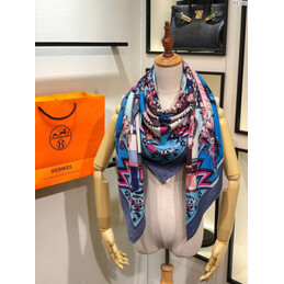 Replica Hermes Light Blue Multicolor Graphic 90cm Silk Scarf