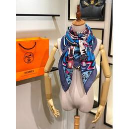 Replica Hermes Light Blue Multicolor Graphic 90cm Silk Scarf