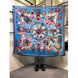 Replica Hermes Light Blue Multicolor Graphic 90cm Silk Scarf