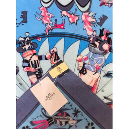 Replica Hermes Light Blue Multicolor Graphic 90cm Silk Scarf