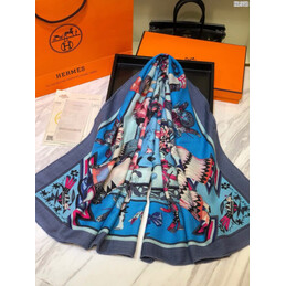 Replica Hermes Light Blue Multicolor Graphic 90cm Silk Scarf
