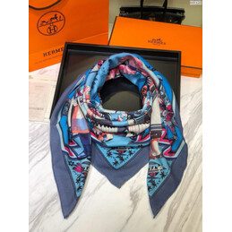 Replica Hermes Light Blue Multicolor Graphic 90cm Silk Scarf