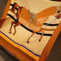 Replica Hermes Camel Horse Print 90cm Silk Scarf
