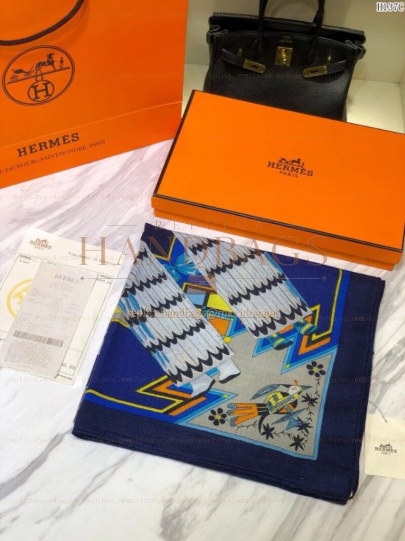 Replica Hermes Blue Chain Print 90cm Silk Scarf
