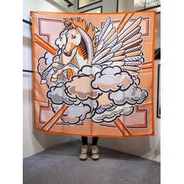 Replica Hermes Orange Pegasus Print 90cm Silk Scarf