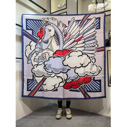 Replica Hermes Navy Pegasus Print 90cm Silk Scarf