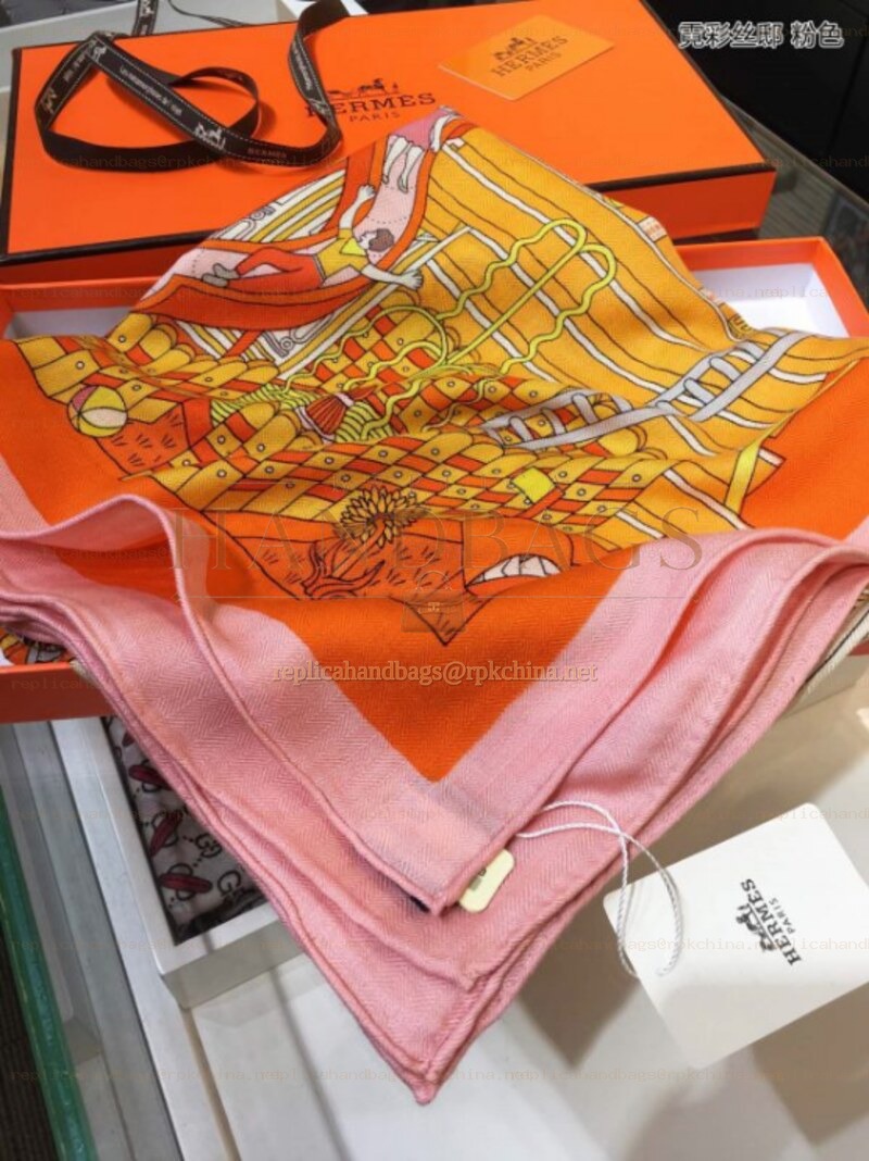 Replica Hermes Pink Orange Floral 90cm Silk Scarf