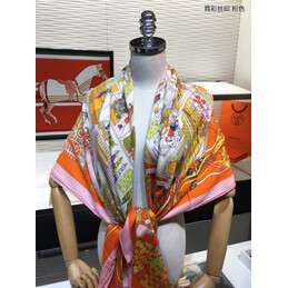 Replica Hermes Pink Orange Floral 90cm Silk Scarf