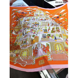 Replica Hermes Pink Orange Floral 90cm Silk Scarf