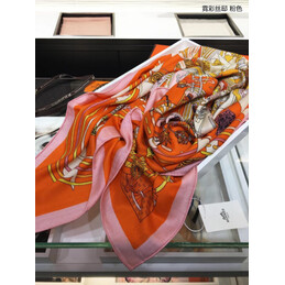 Replica Hermes Pink Orange Floral 90cm Silk Scarf