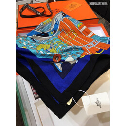 Replica Hermes Blue Orange Floral 90cm Silk Scarf