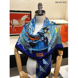 Replica Hermes Blue Orange Floral 90cm Silk Scarf