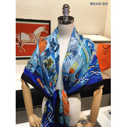 Replica Hermes Blue Orange Floral 90cm Silk Scarf