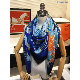 Replica Hermes Blue Orange Floral 90cm Silk Scarf