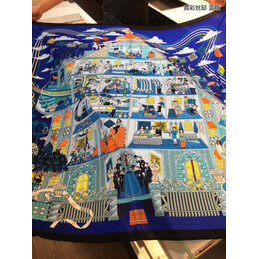 Replica Hermes Blue Orange Floral 90cm Silk Scarf