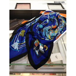 Replica Hermes Blue Orange Floral 90cm Silk Scarf