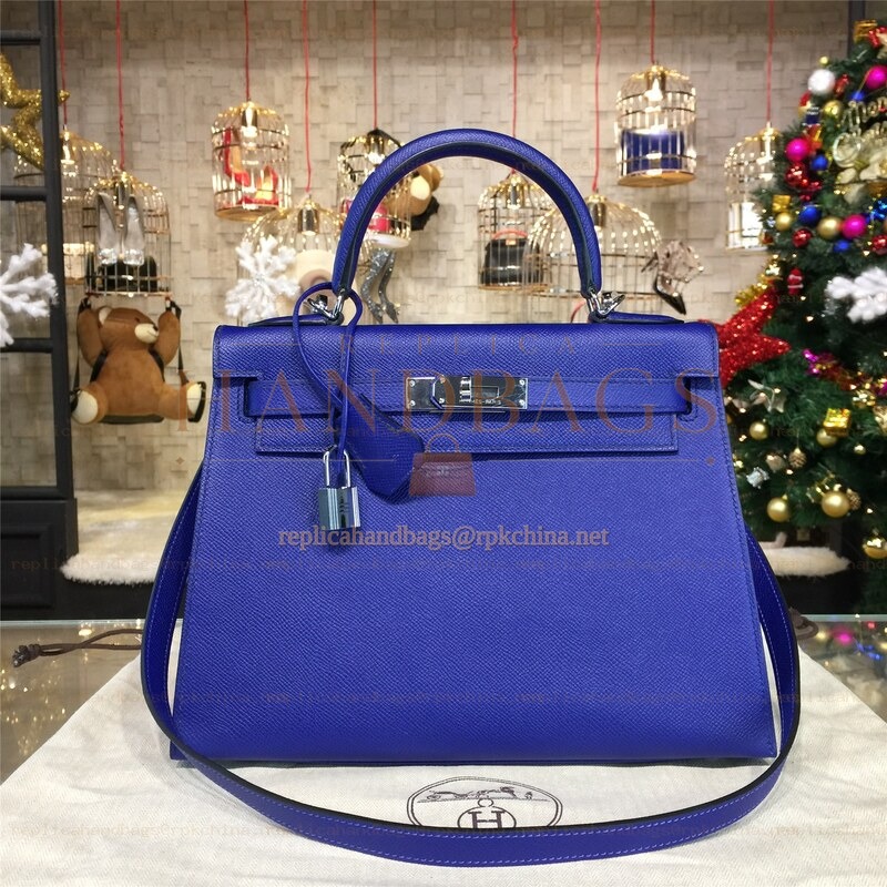 Replica Hermes Royal Blue Kelly 28 Palladium Hardware Bag