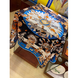 Replica Hermes Blue Gold Floral 90cm Silk Scarf