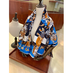 Replica Hermes Blue Gold Floral 90cm Silk Scarf