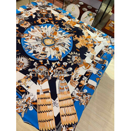 Replica Hermes Blue Gold Floral 90cm Silk Scarf