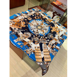 Replica Hermes Blue Gold Floral 90cm Silk Scarf