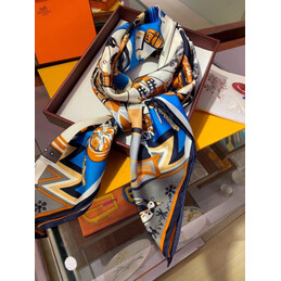 Replica Hermes Blue Gold Floral 90cm Silk Scarf